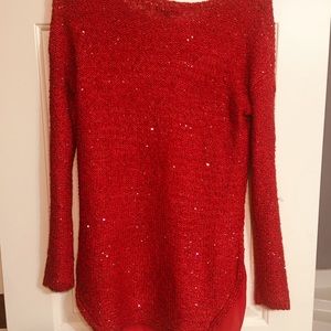 Red stylish sweater with sequins